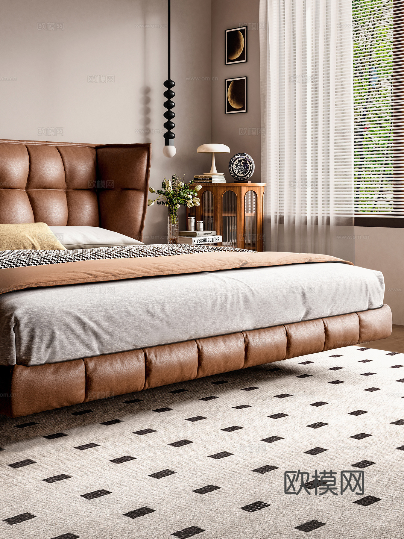 中古风悬浮床 husk稻壳床 BB Italia双人床 复古3d模型下载（渲染图4）