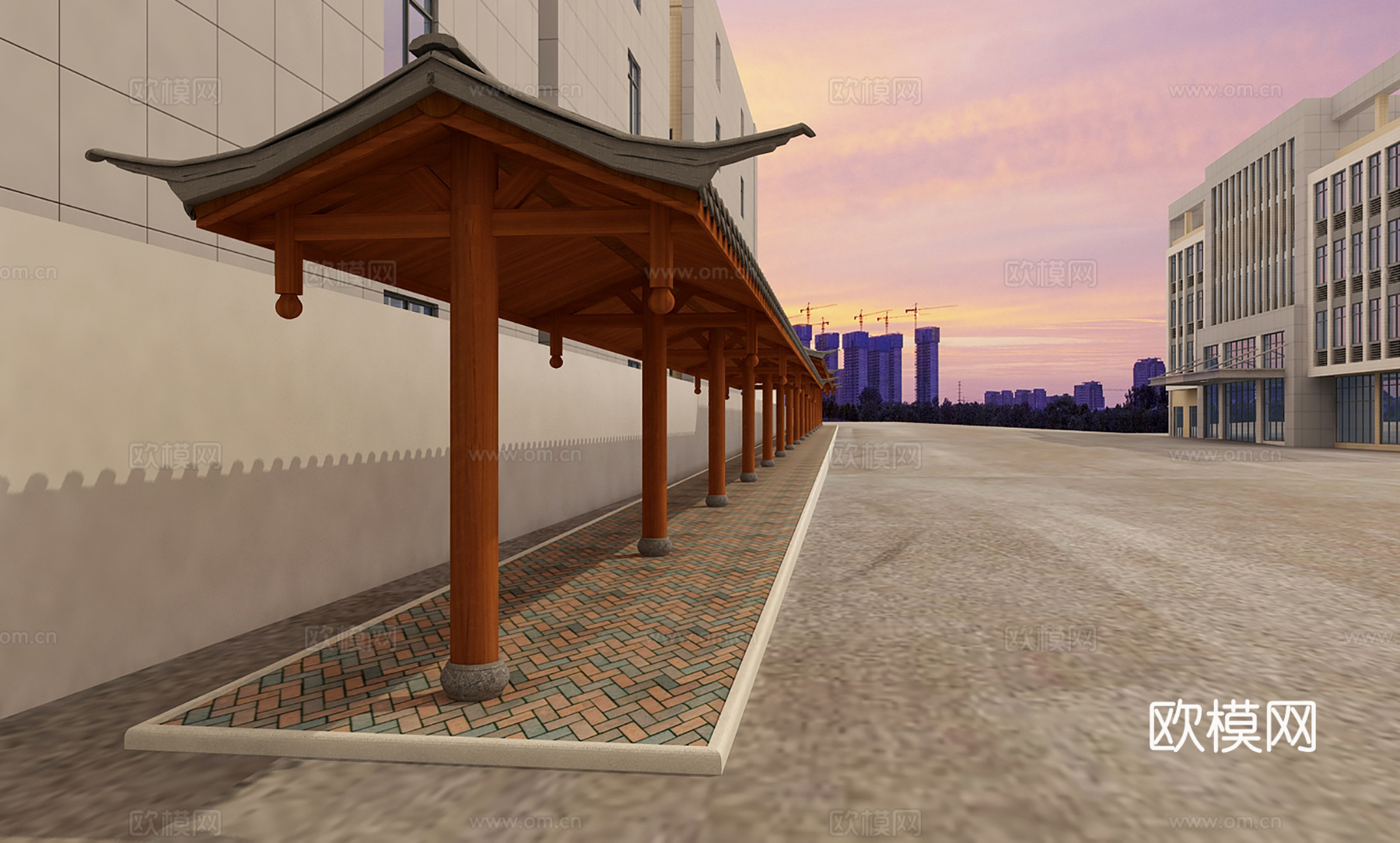 中式，长廊3d模型下载（渲染图2）
