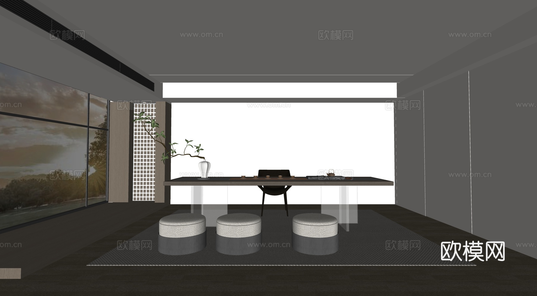 现代新中式茶室 茶桌组合 茶台su模型