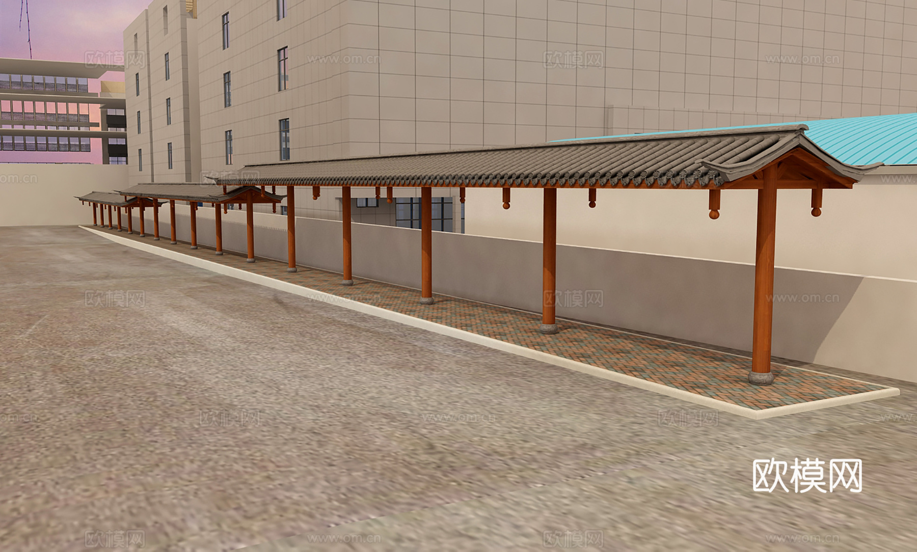中式，长廊3d模型下载（渲染图1）