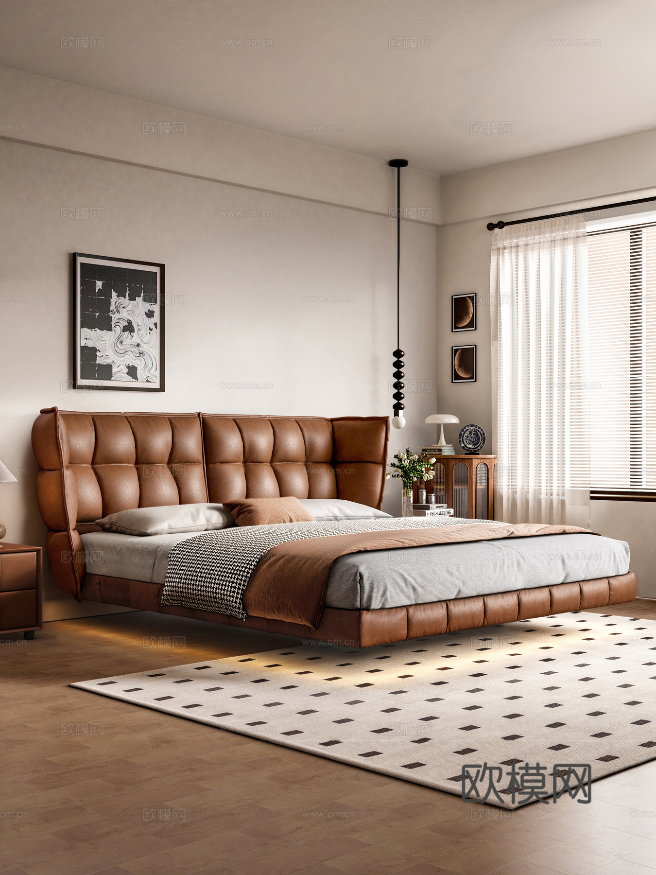 中古风悬浮床 husk稻壳床 BB Italia双人床 复古3d模型下载（渲染图1）