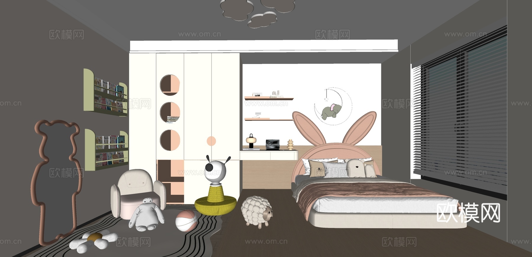 现代儿童娱乐室 毛绒玩具 儿童娱乐器材 儿童玩具房 儿童房su模型