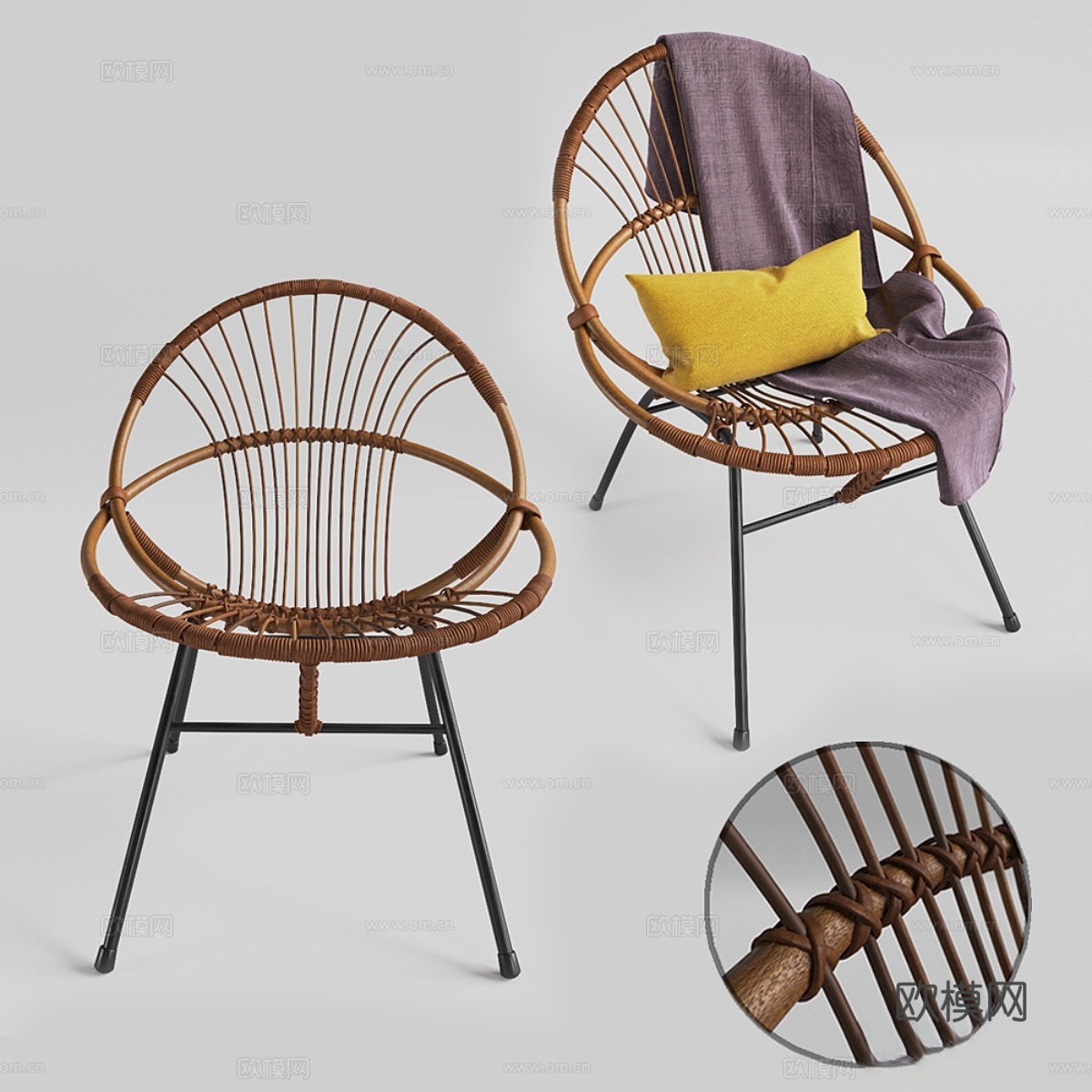 Rohe Noordwolde 藤编复古扶手椅3d模型下载
