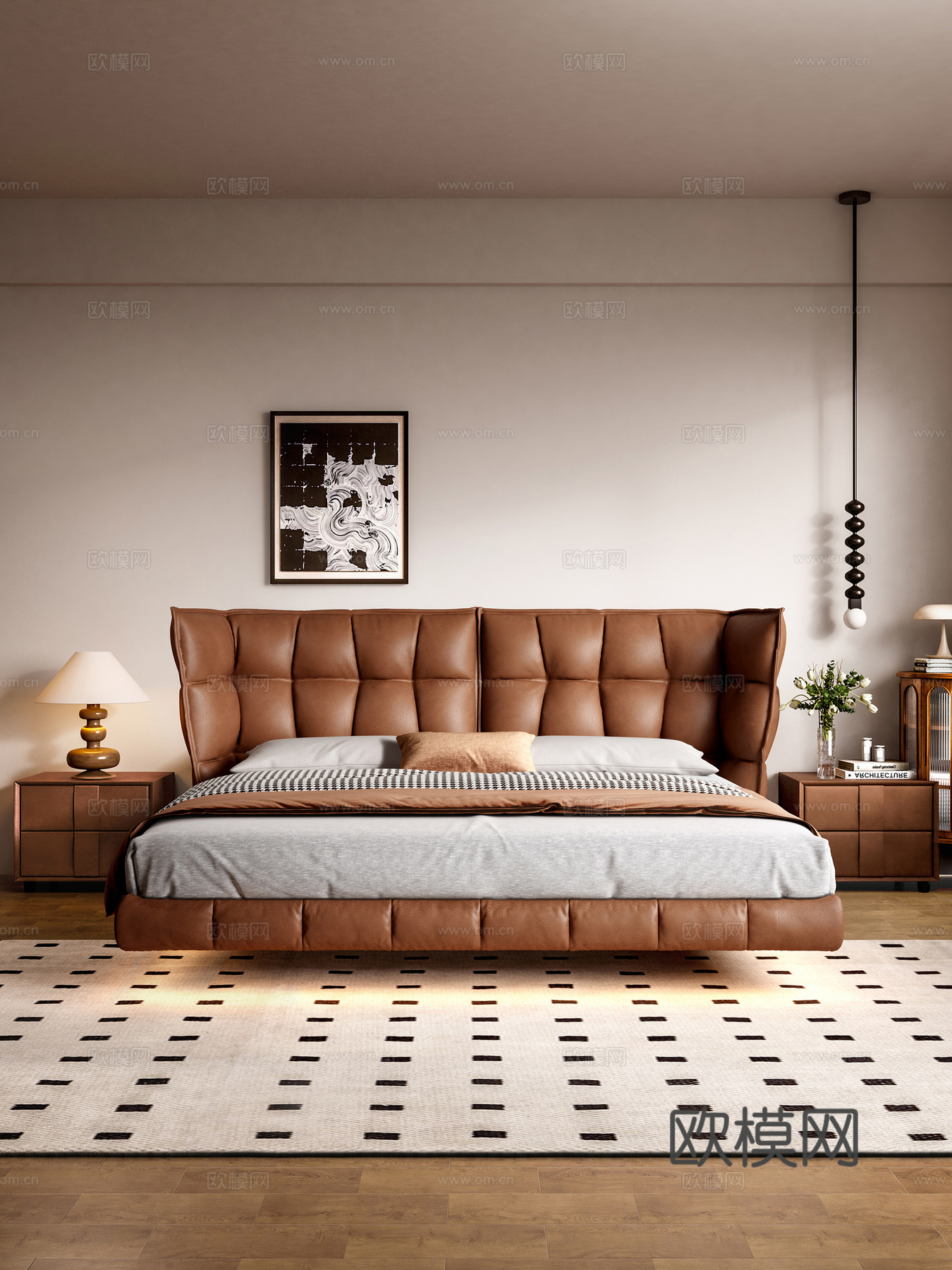 中古风悬浮床 husk稻壳床 BB Italia双人床 复古3d模型下载（渲染图2）