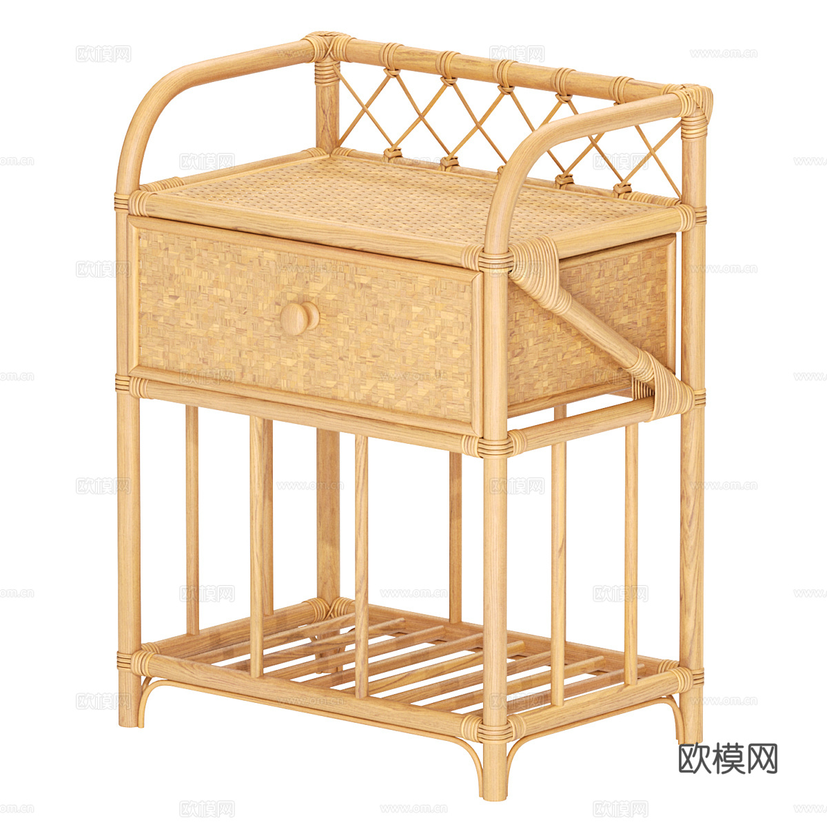 原木风竹编床头柜3d模型下载（渲染图3）