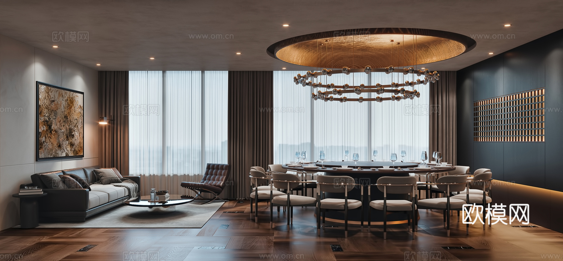 新中式餐厅包间3d模型下载（渲染图3）