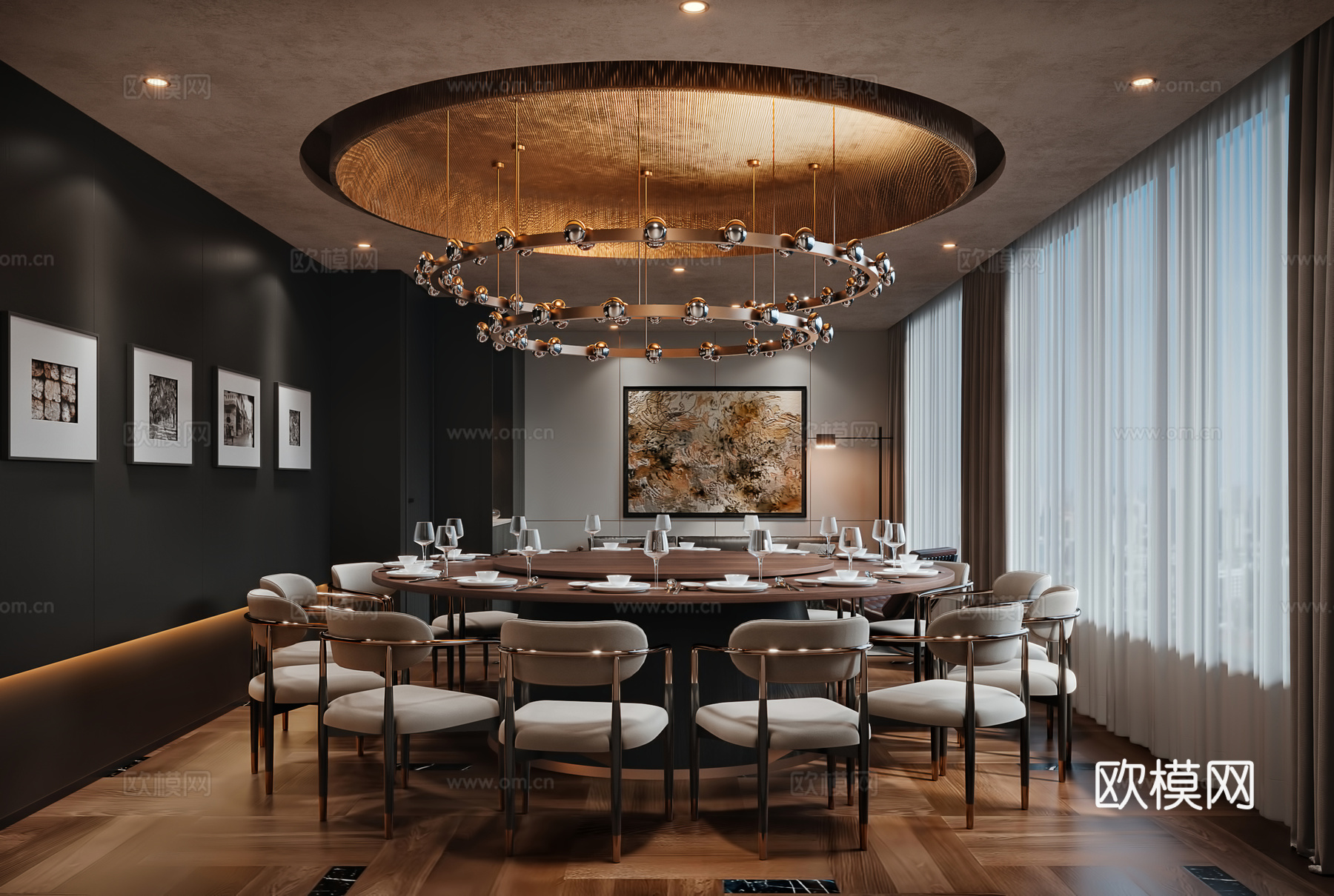 新中式餐厅包间3d模型下载（渲染图2）