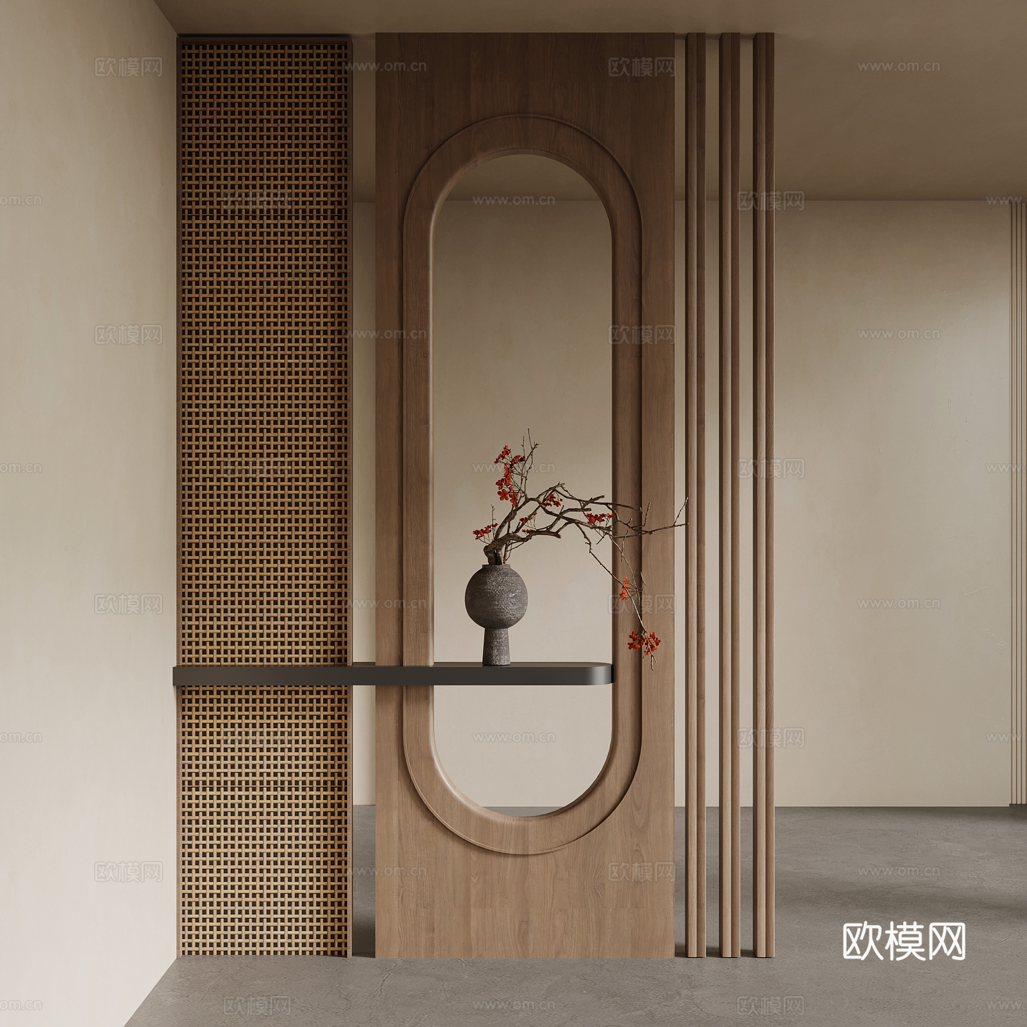 新中式玄关 装饰玄关su模型