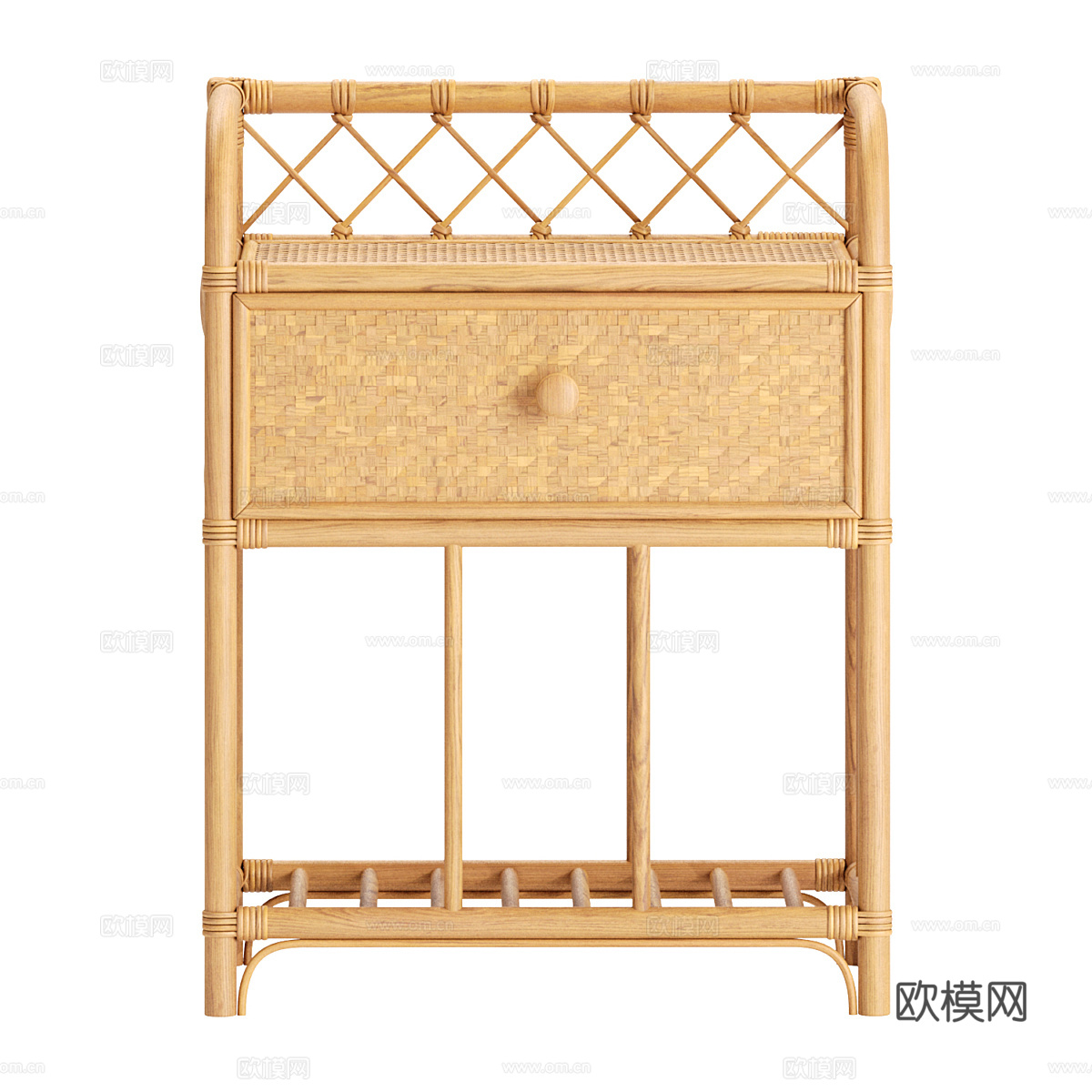 原木风竹编床头柜3d模型下载（渲染图2）