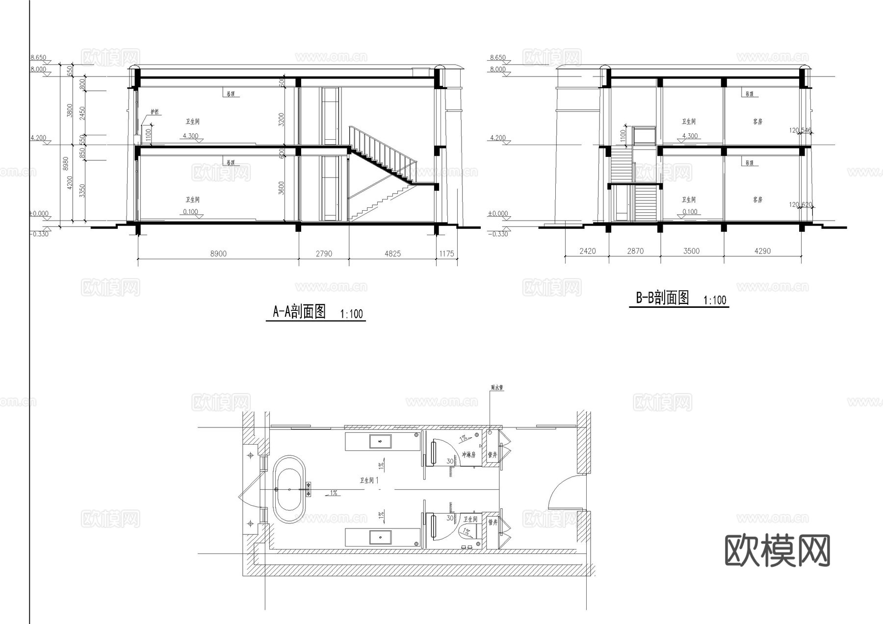 拉萨酒店建筑施工图cad施工图