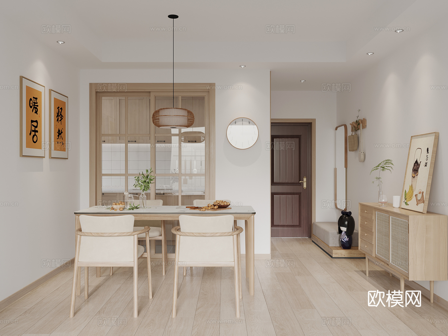 日式餐厅 茶桌椅 餐边柜3d模型下载