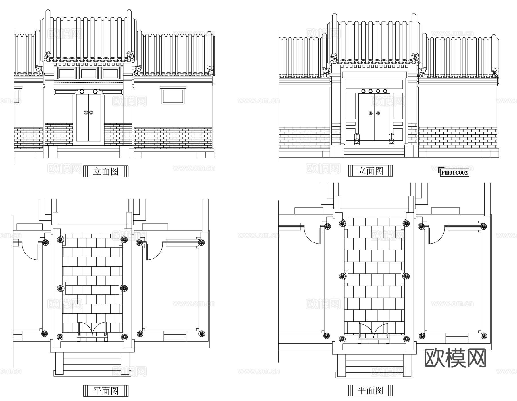 中式古典大门cad施工图