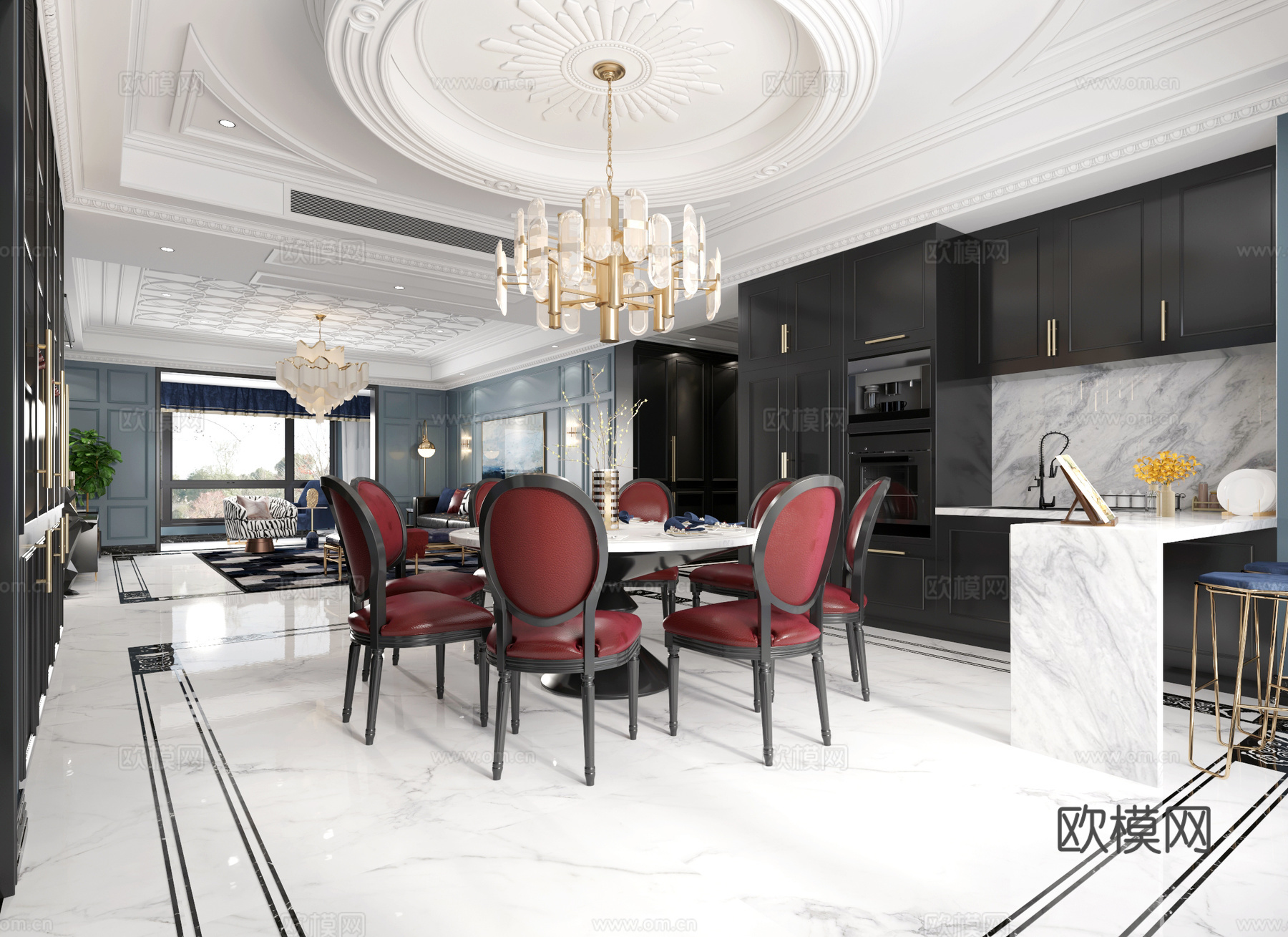后现代轻奢客餐厅3d模型3d模型下载（渲染图2）