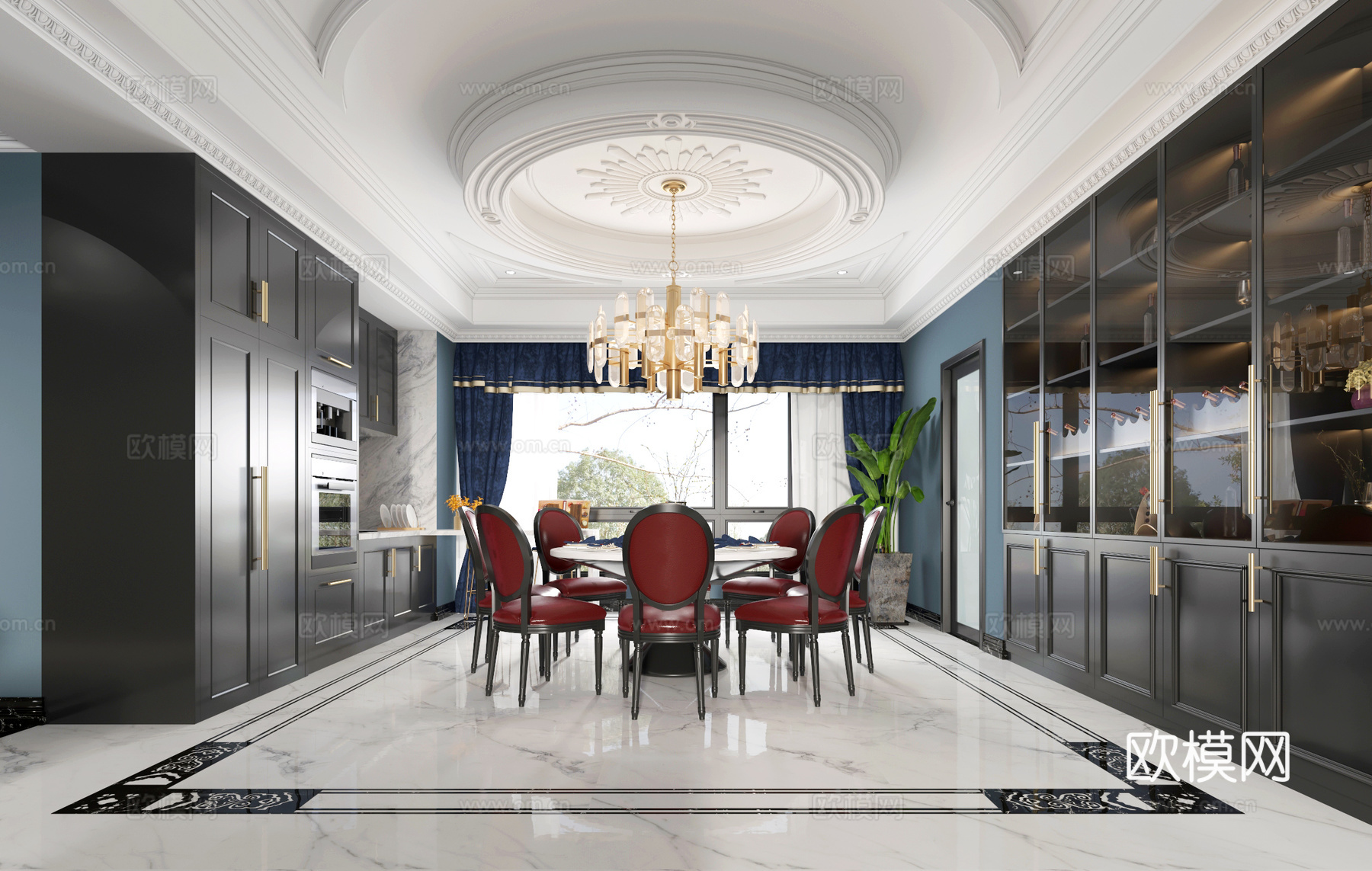 后现代轻奢客餐厅3d模型3d模型下载（渲染图1）