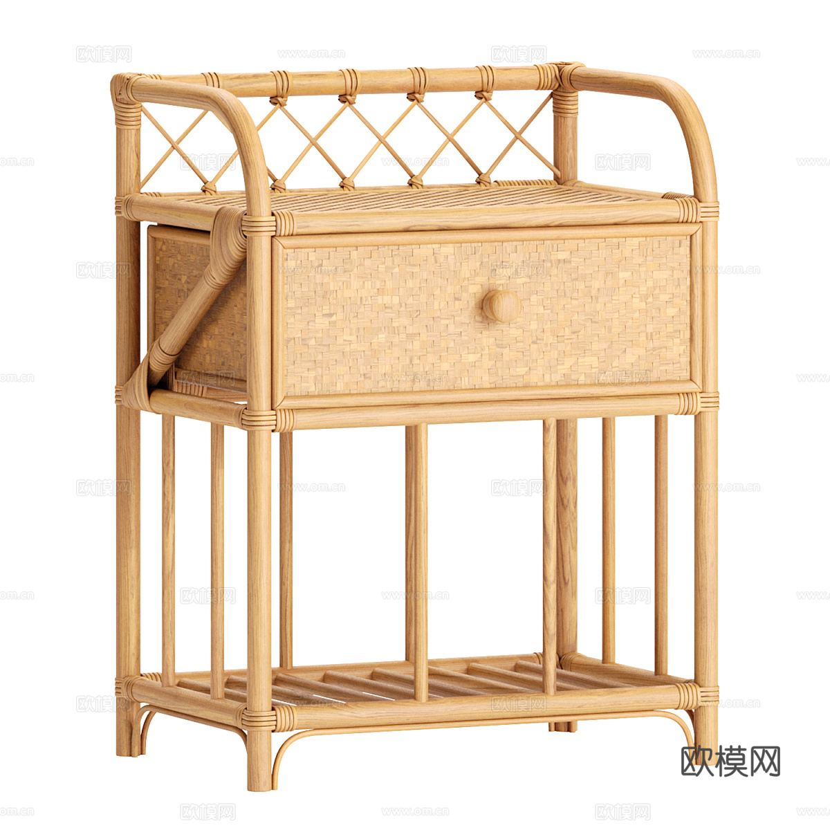 原木风竹编床头柜3d模型下载（渲染图1）