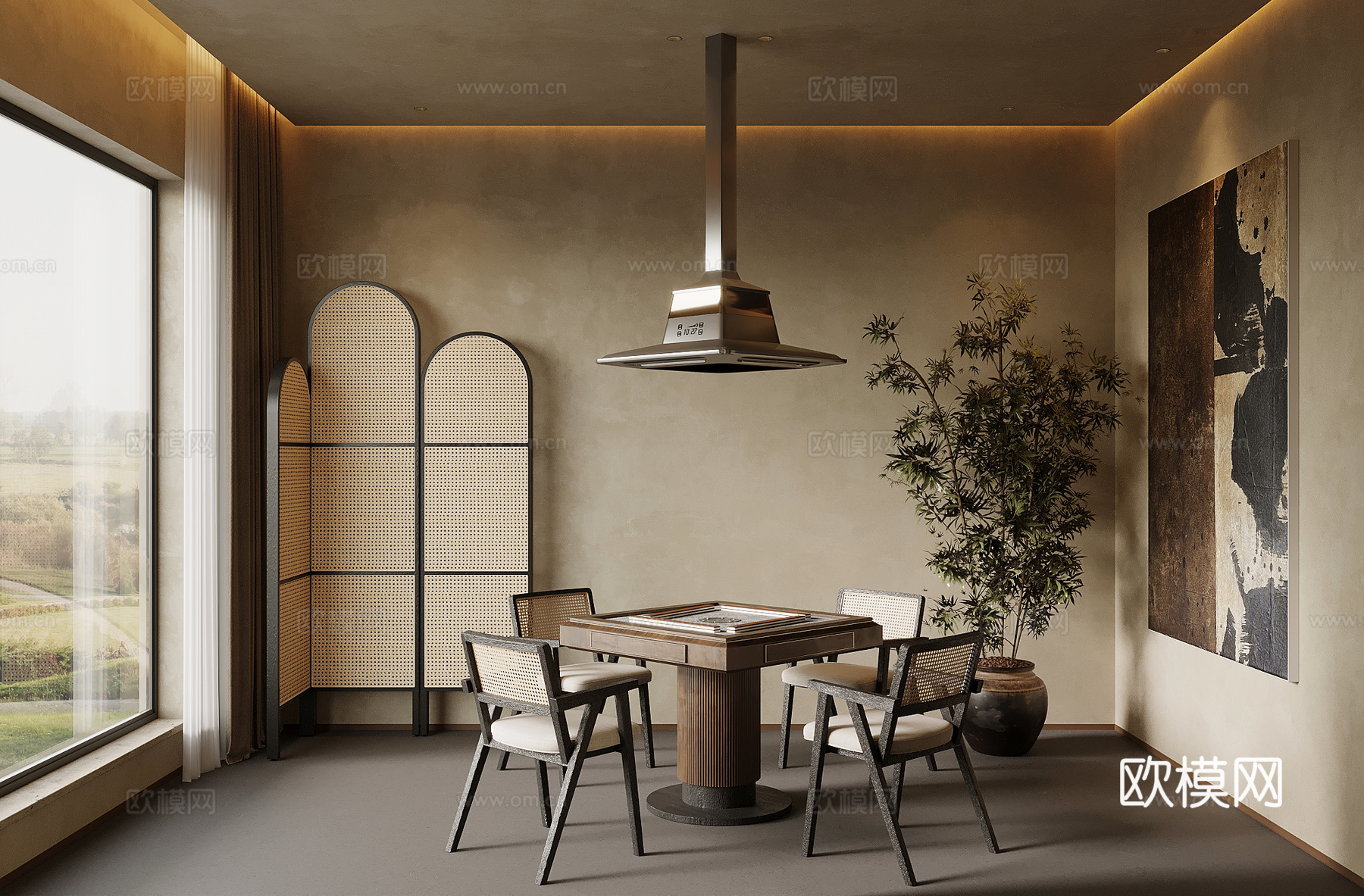 侘寂风棋牌室 麻将桌 娱乐桌3d模型下载