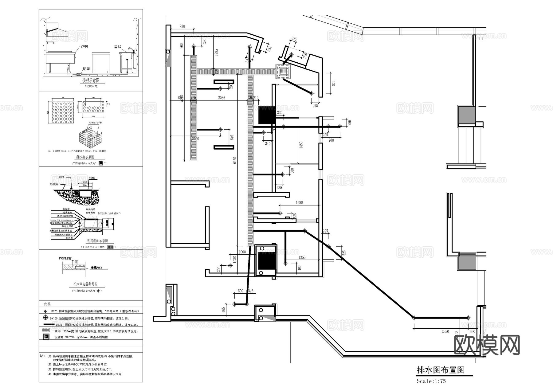 厨房排水沟明池大样图cad施工图