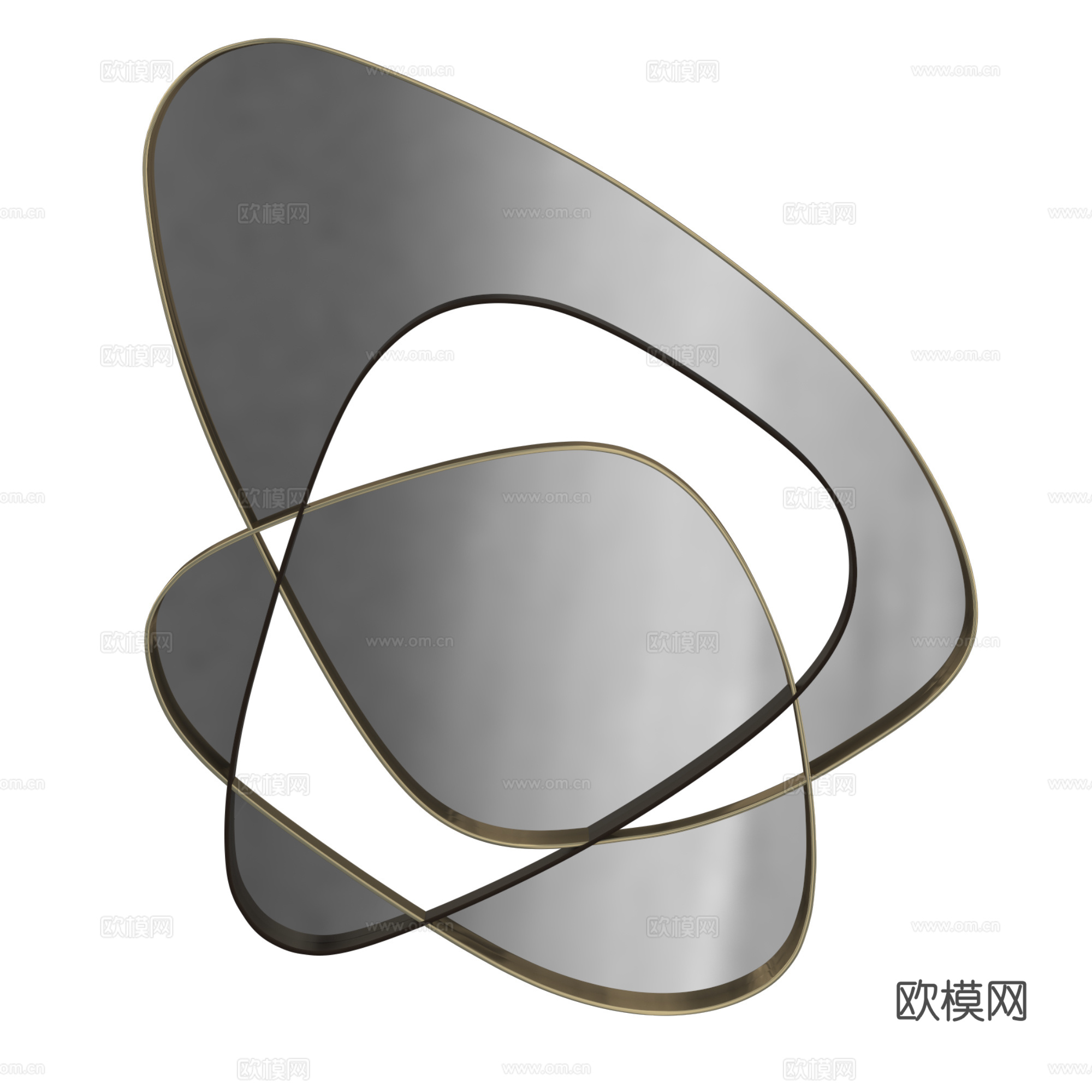 现代轻奢云铜镜3d模型下载（渲染图3）