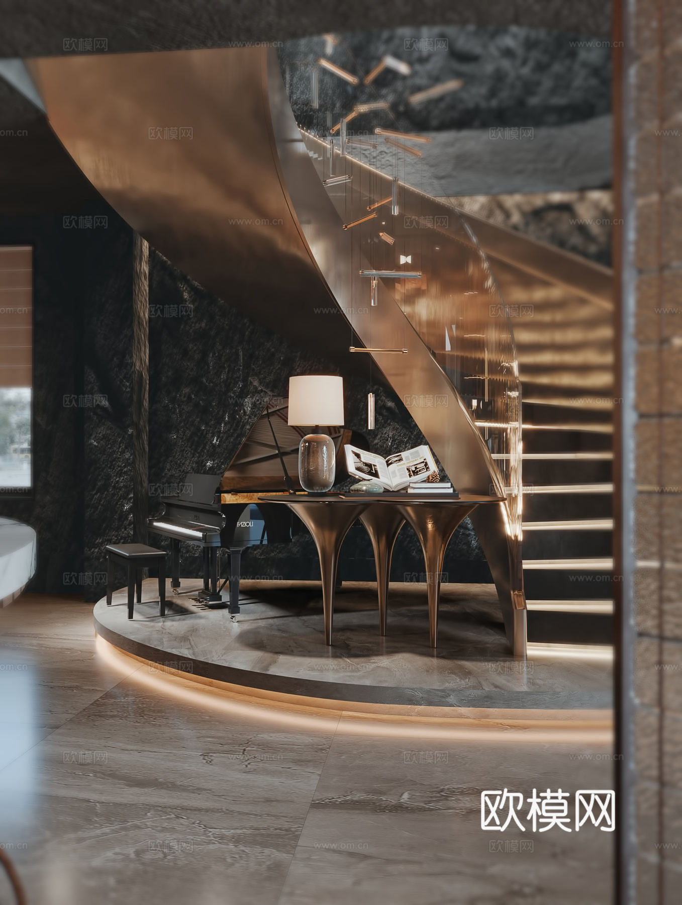 意式轻奢餐厅3d模型下载（渲染图5）