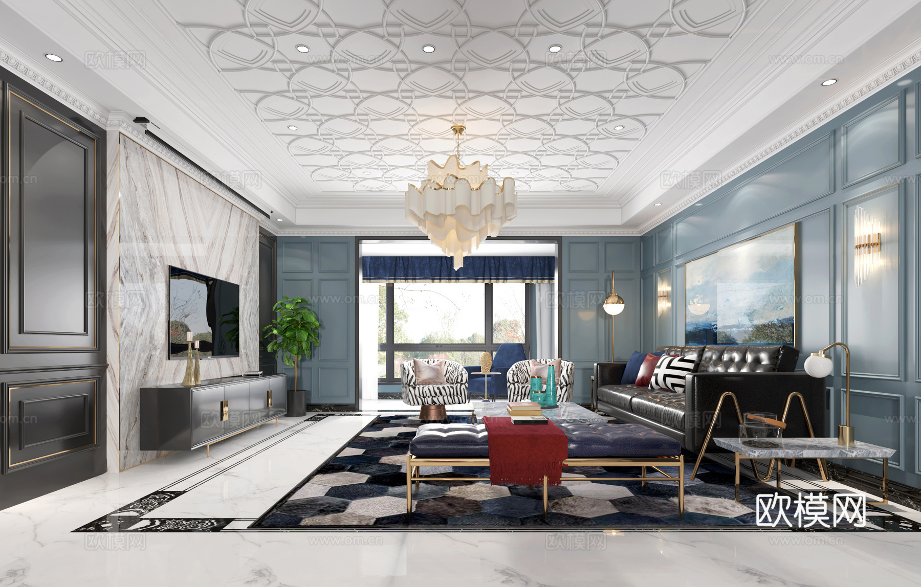 后现代轻奢客餐厅3d模型3d模型下载（渲染图3）