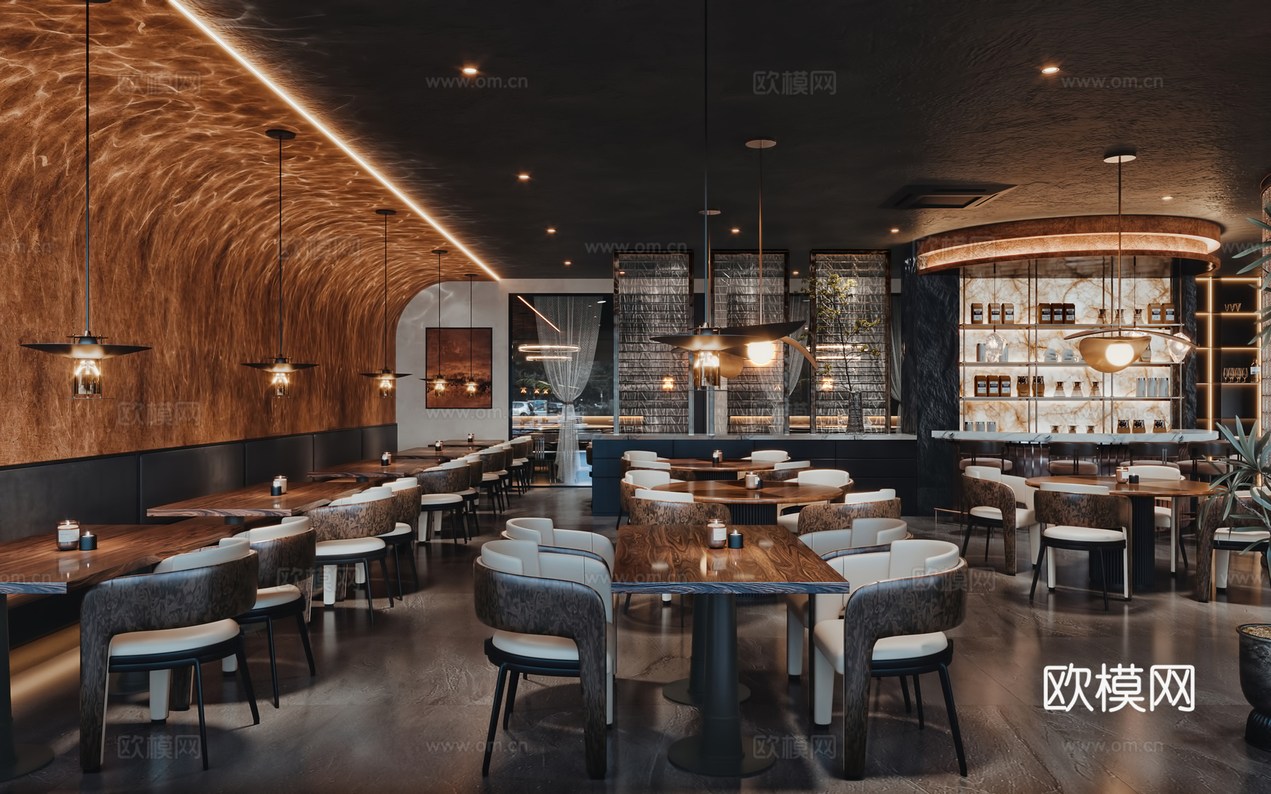 意式轻奢餐厅3d模型下载（渲染图3）