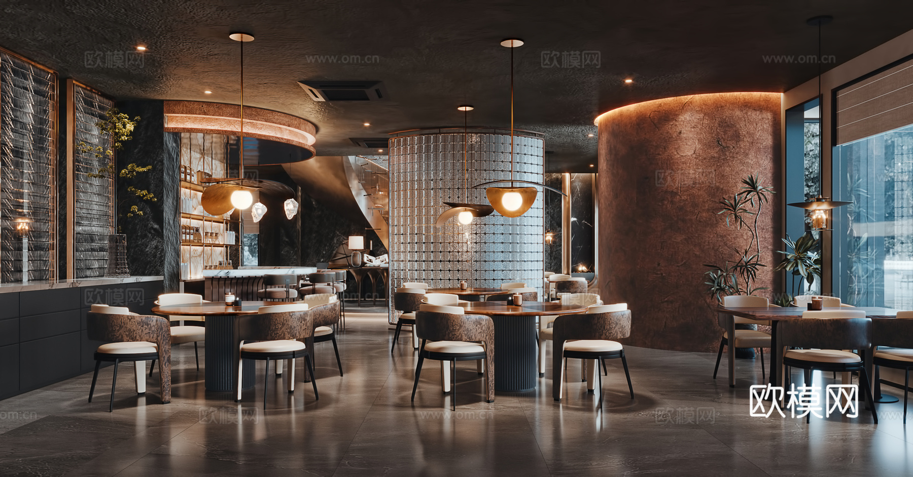 意式轻奢餐厅3d模型下载（渲染图2）