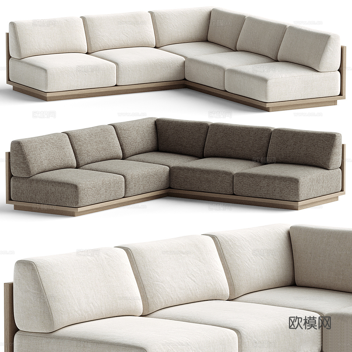 现代意式 Mallorca Wood 转角沙发3d模型下载（渲染图1）