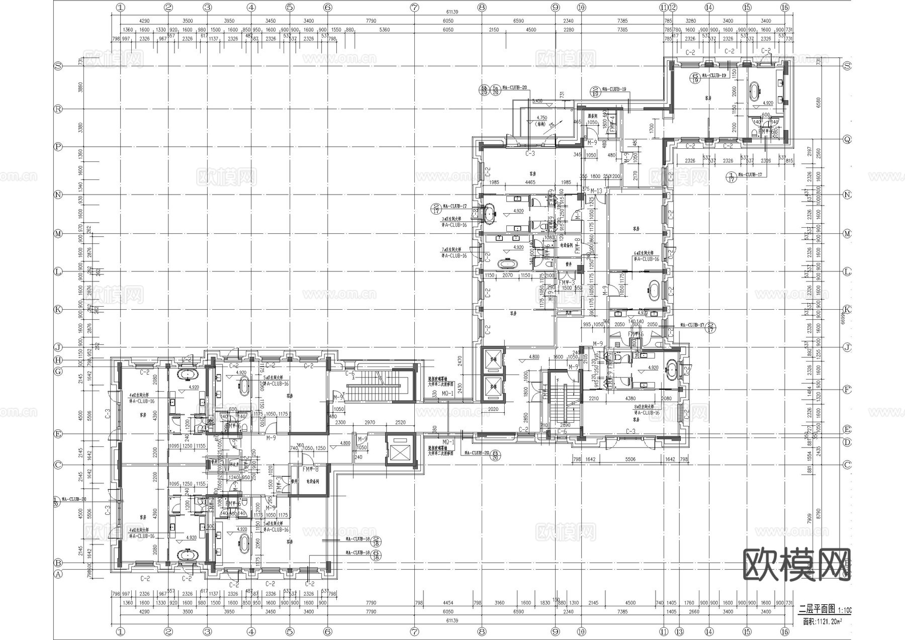 酒店俱乐部建筑施工图cad施工图