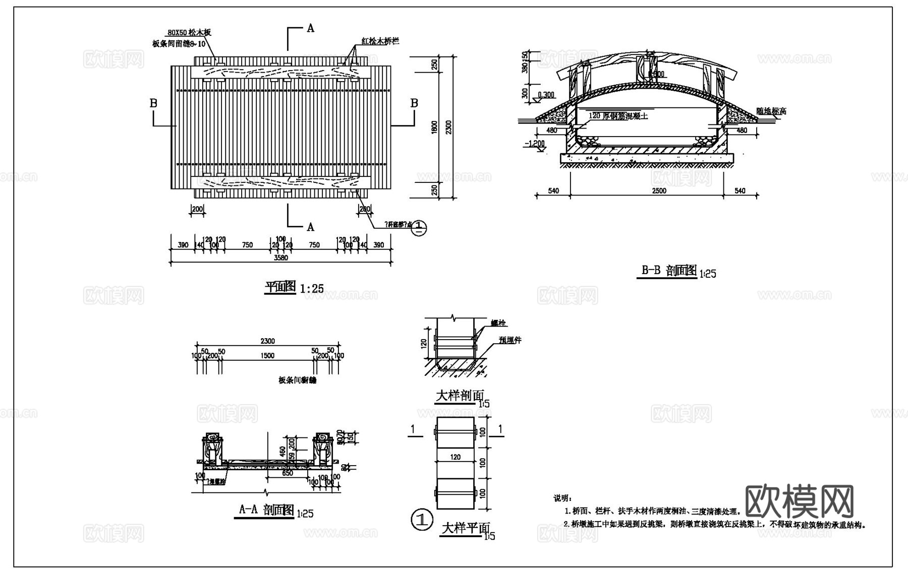 园林设计常用景观桥图cad施工图