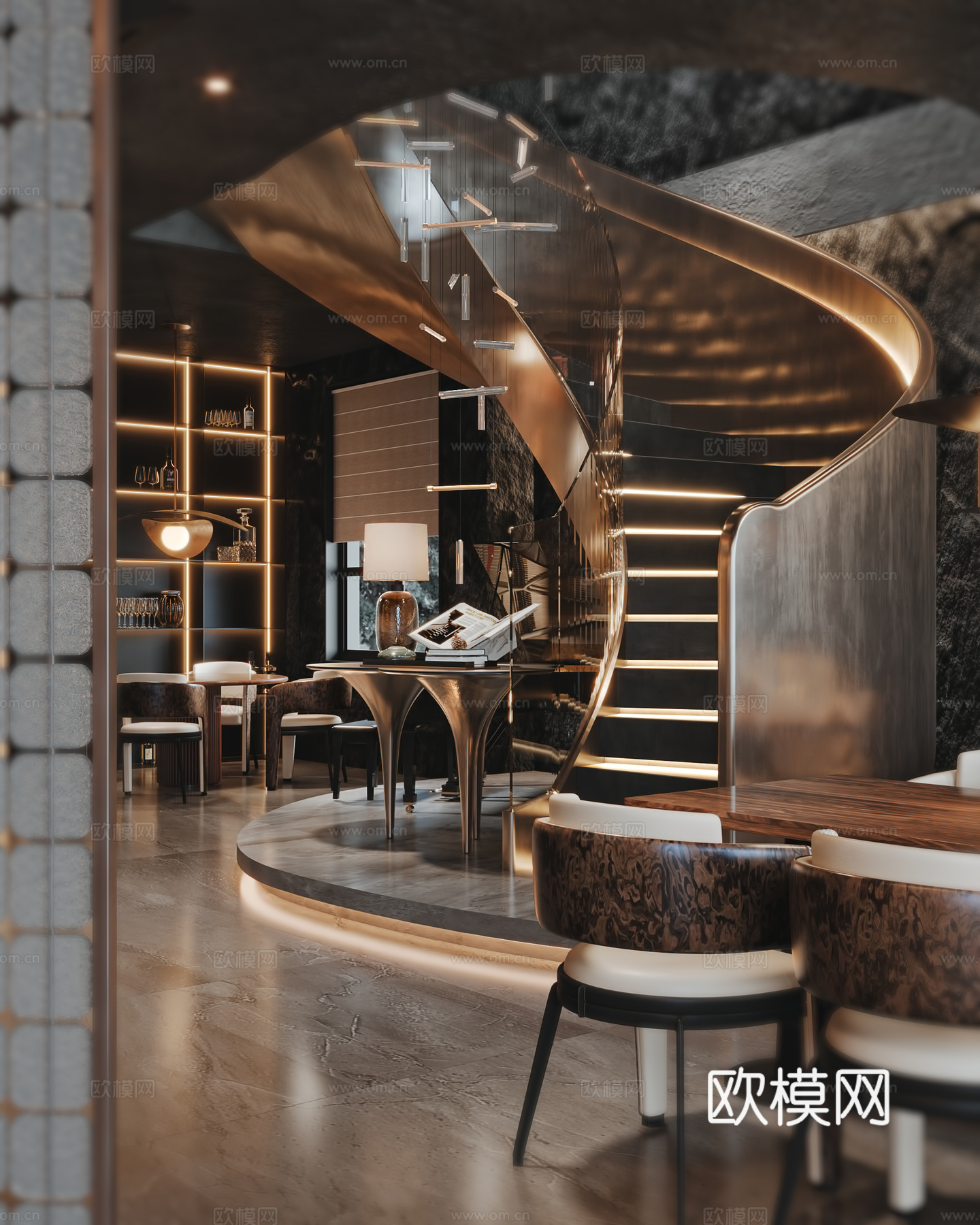 意式轻奢餐厅3d模型下载（渲染图1）