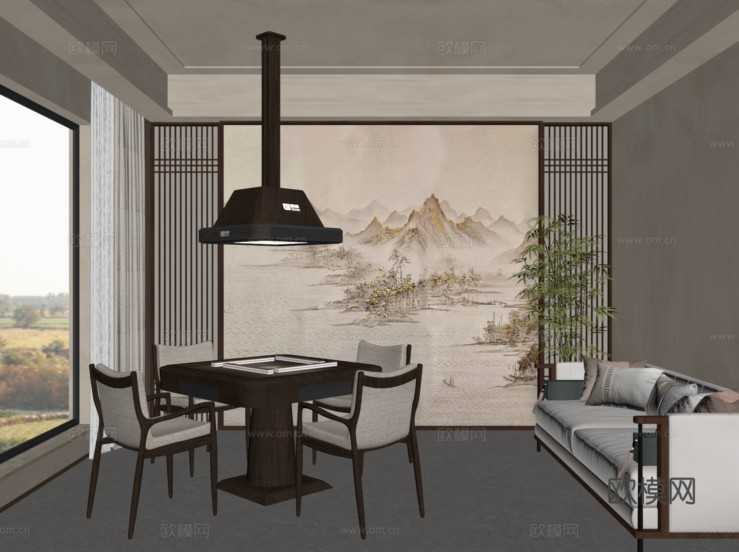 新中式棋牌室 麻将房su模型