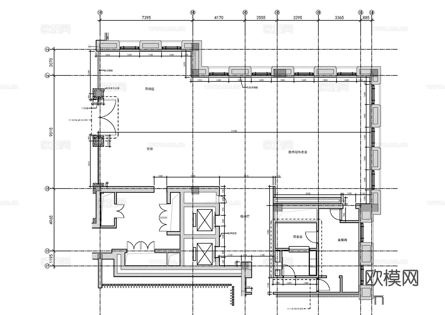 前台、图书馆休息室平面图cad施工图