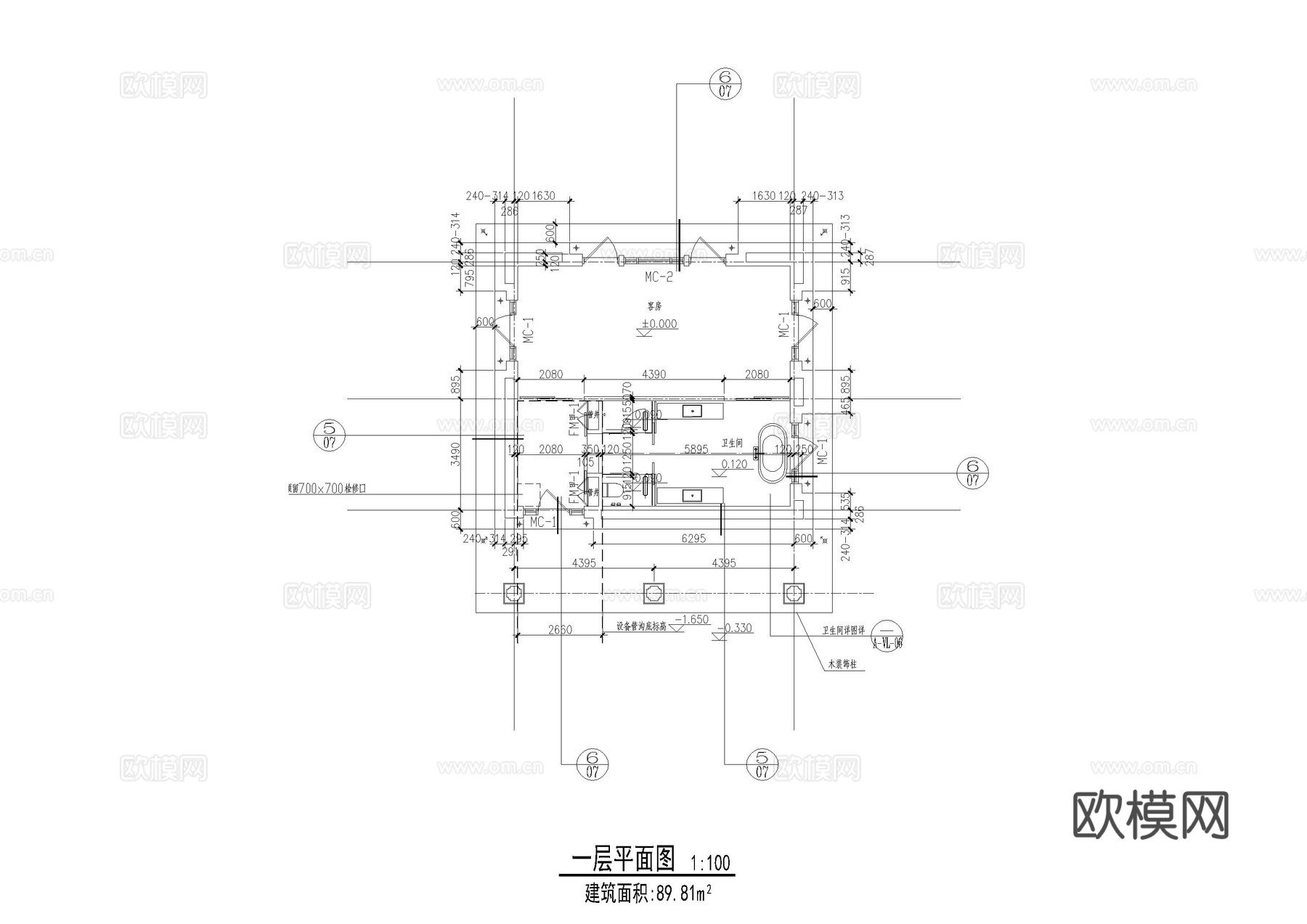 酒店建筑客房施工图cad施工图
