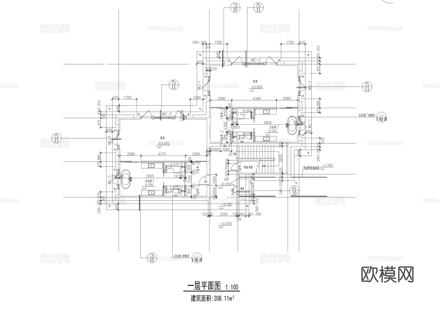 拉萨酒店建筑施工图cad施工图