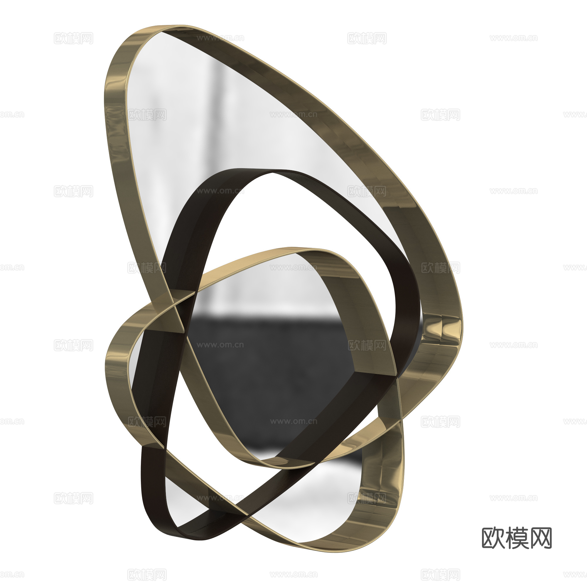 现代轻奢云铜镜3d模型下载（渲染图4）