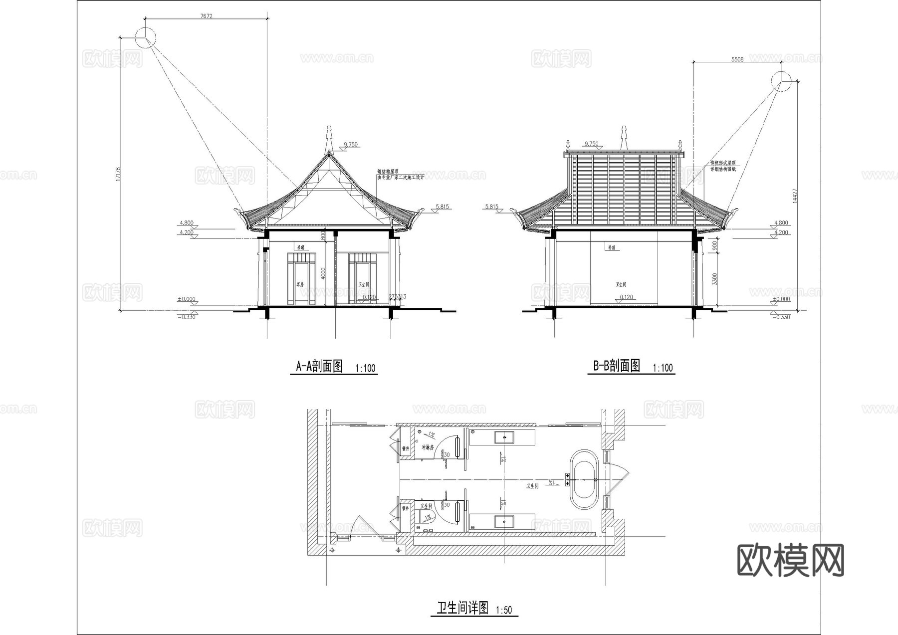 酒店建筑客房施工图cad施工图