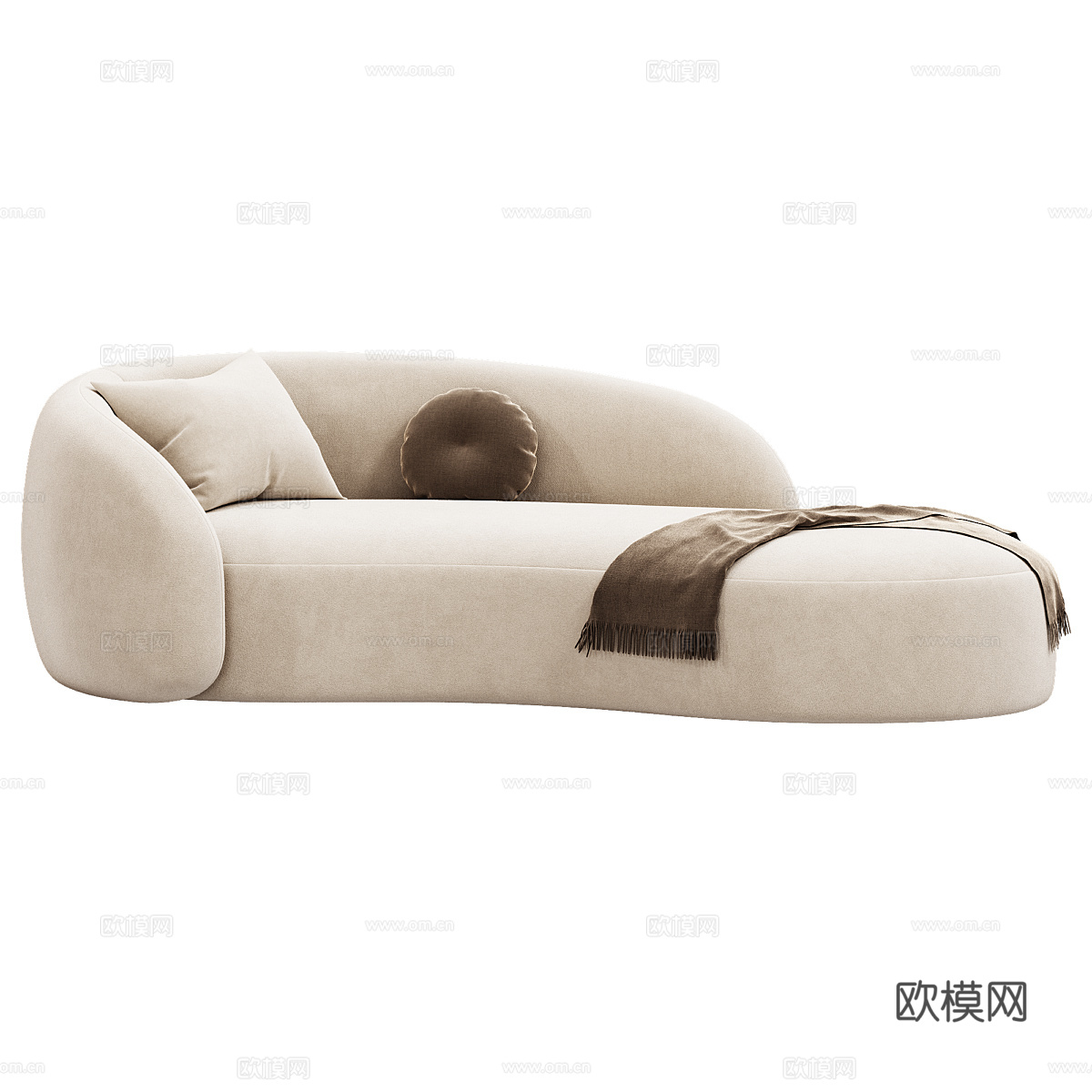 现代奶油风布艺休闲沙发 贵妃椅3d模型下载（渲染图2）