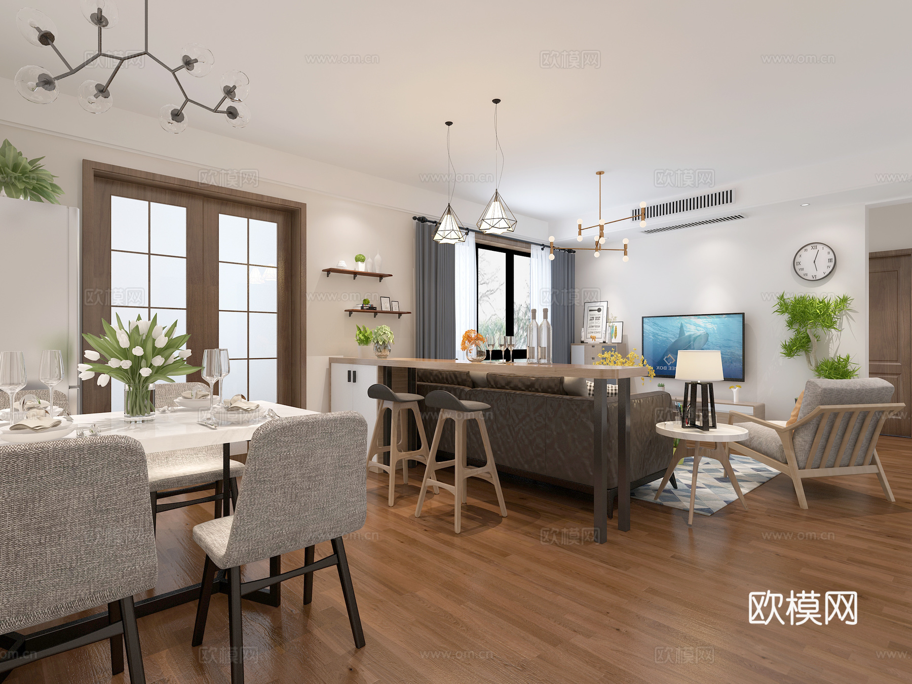 北欧客餐厅3d模型3d模型下载（渲染图2）