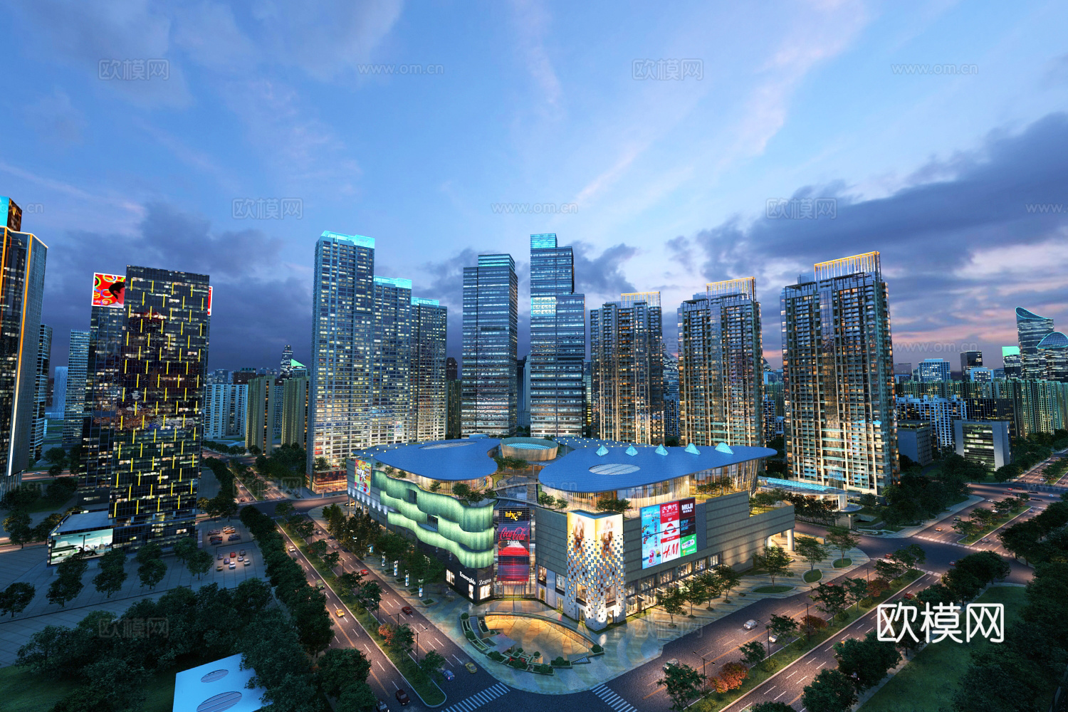 其它城市 万象城 商业综合体 商业街 夜景 街道 CBD3d模型下载