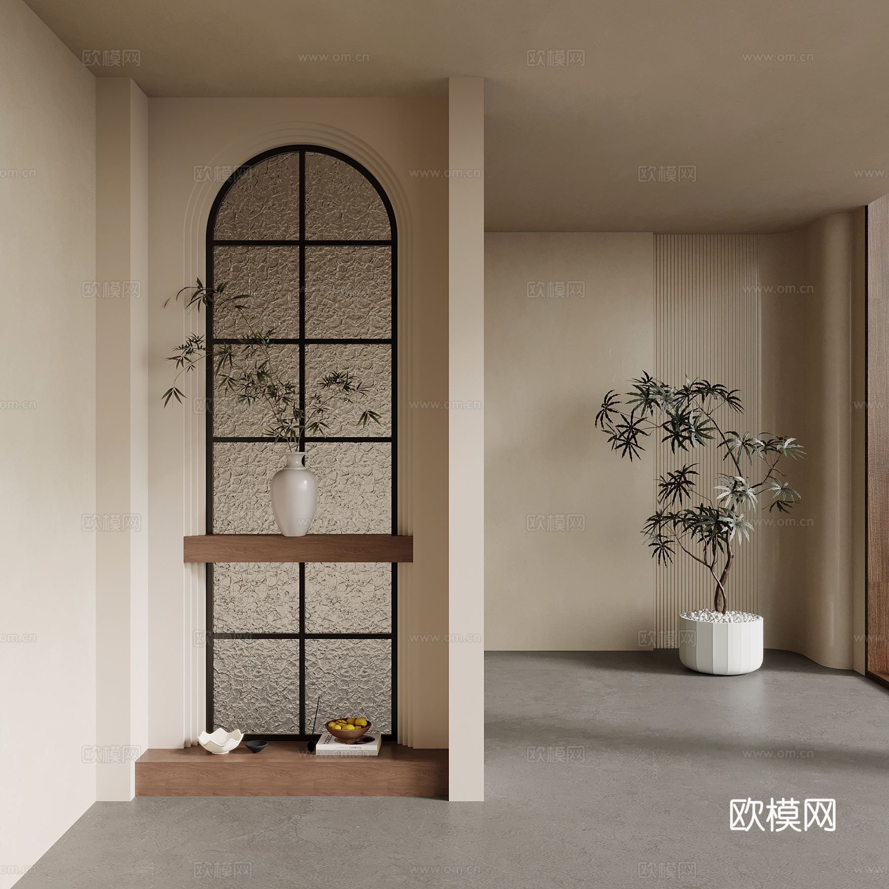 中古风玄关隔断su模型