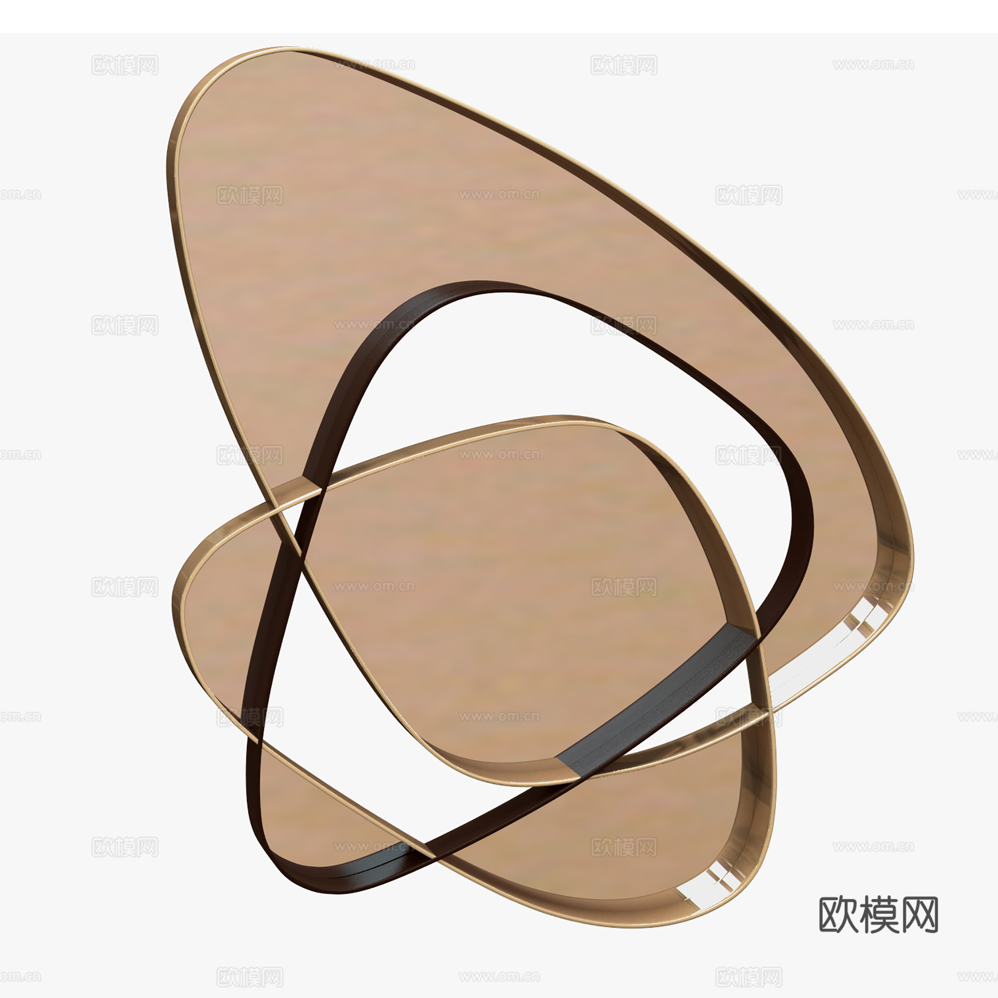 现代轻奢云铜镜3d模型下载（渲染图1）