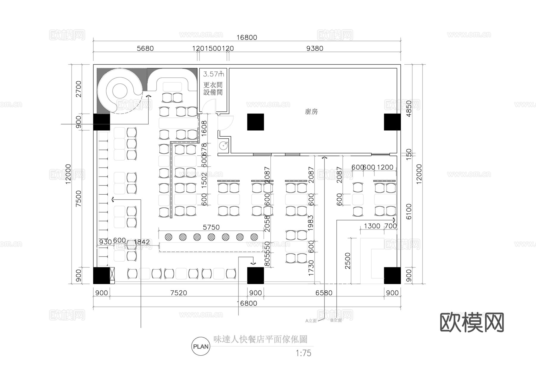 中式快餐店cad施工图