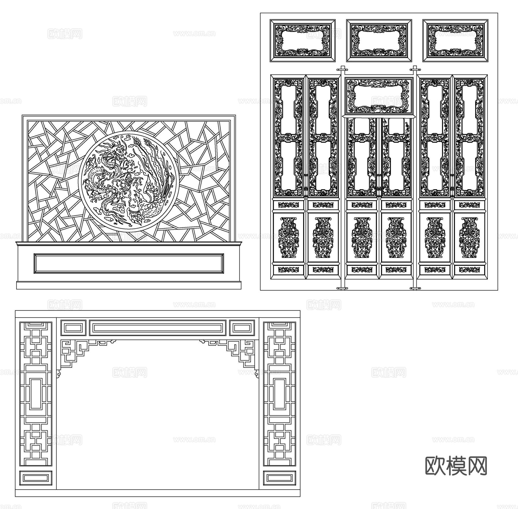 中式隔断cad施工图