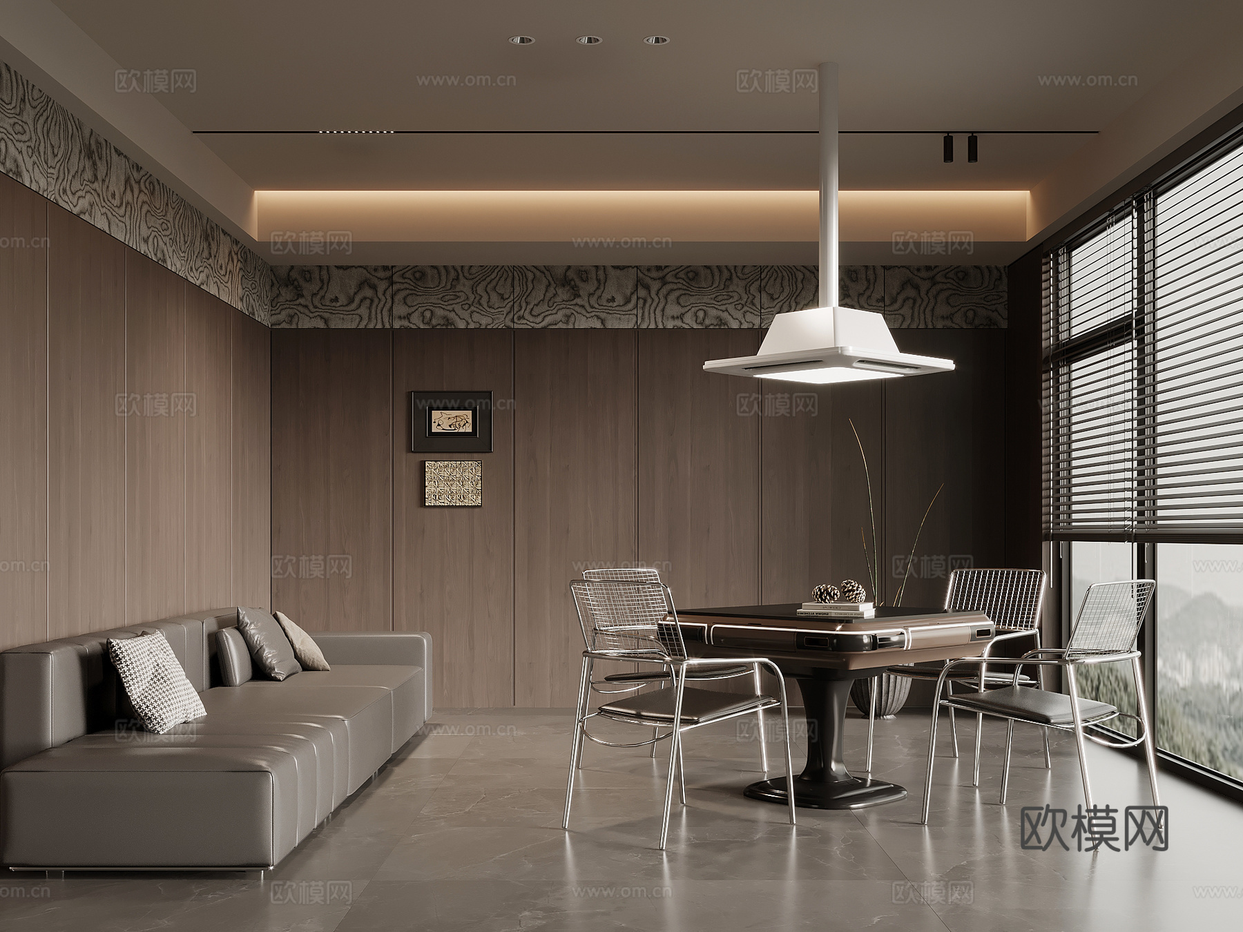 现代意式棋牌室 麻将桌 沙发3d模型下载