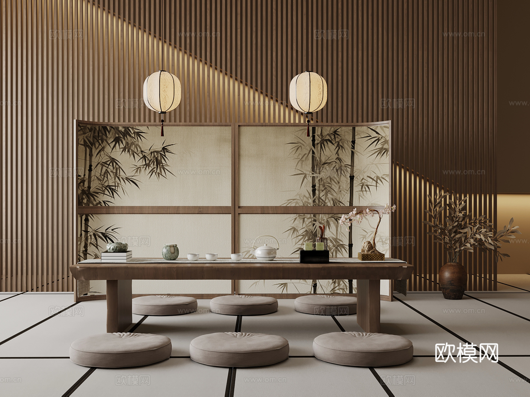新中式茶室 茶台 茶桌椅su模型