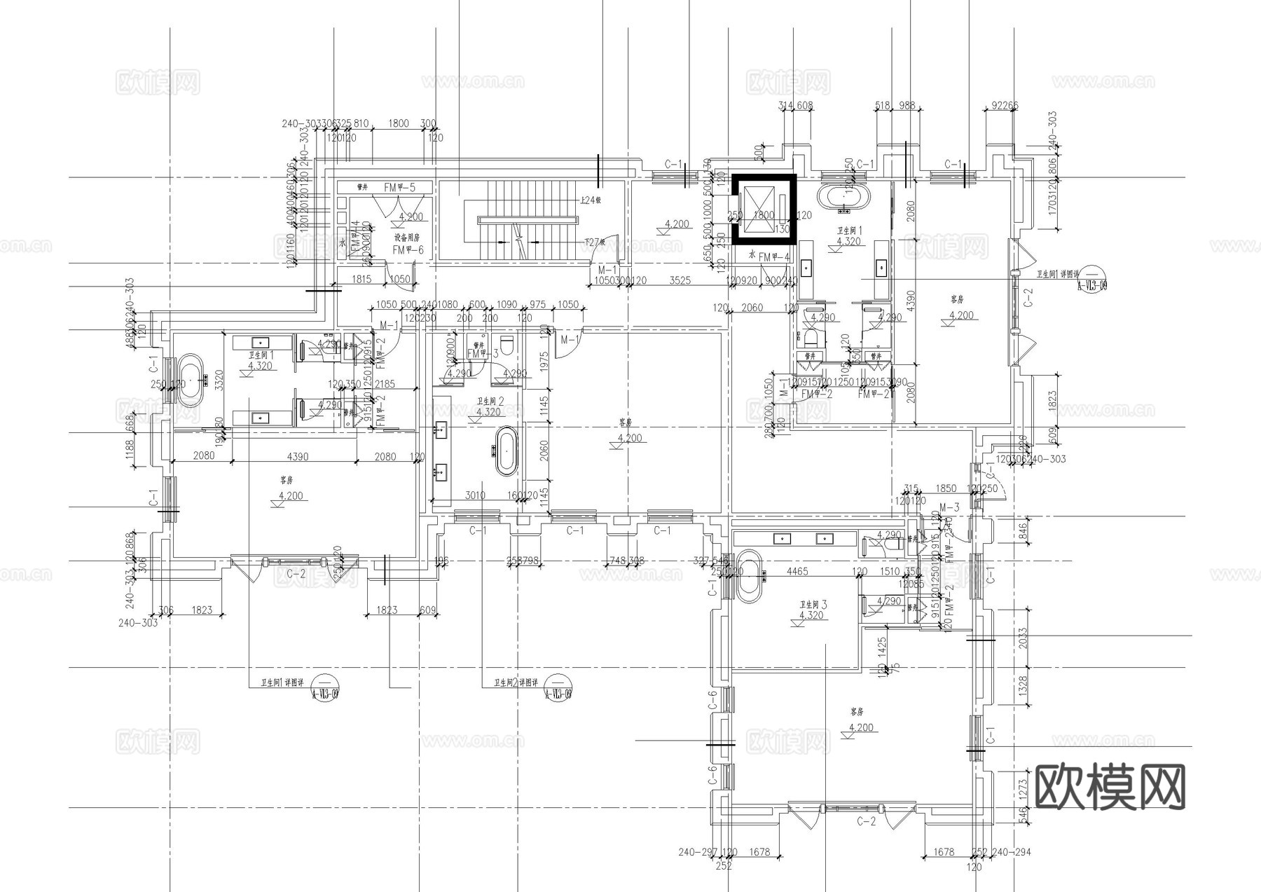 酒店工装建筑施工图cad施工图