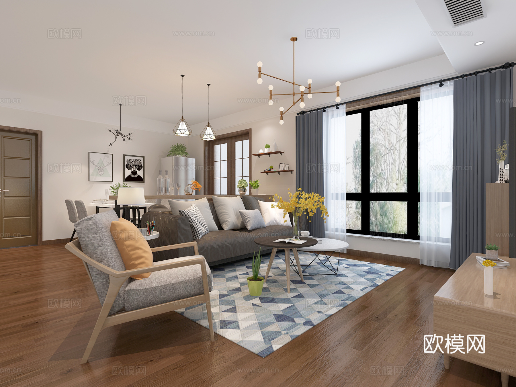 北欧客餐厅3d模型3d模型下载（渲染图1）