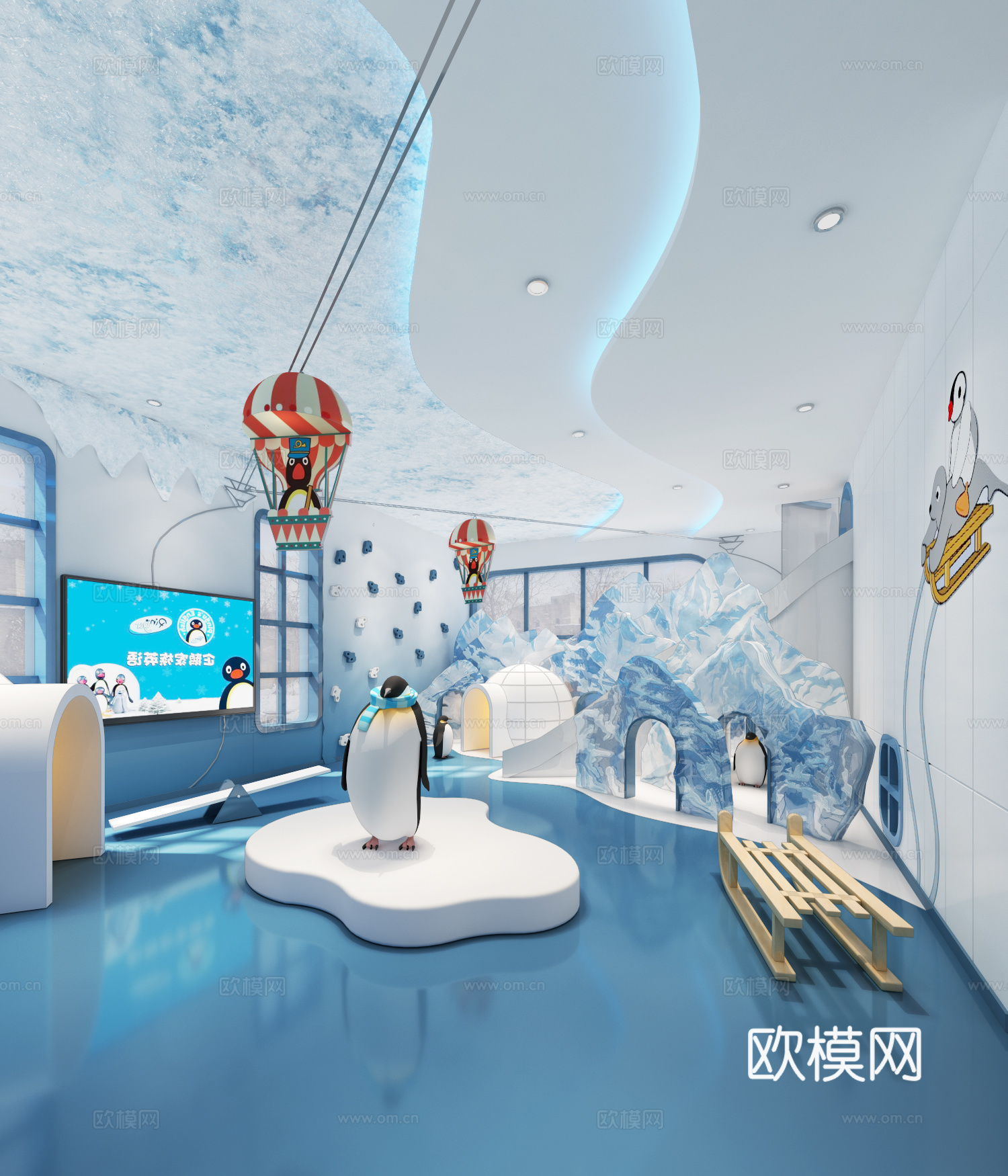 现代一个企鹅主题的而已游乐室3d模型下载