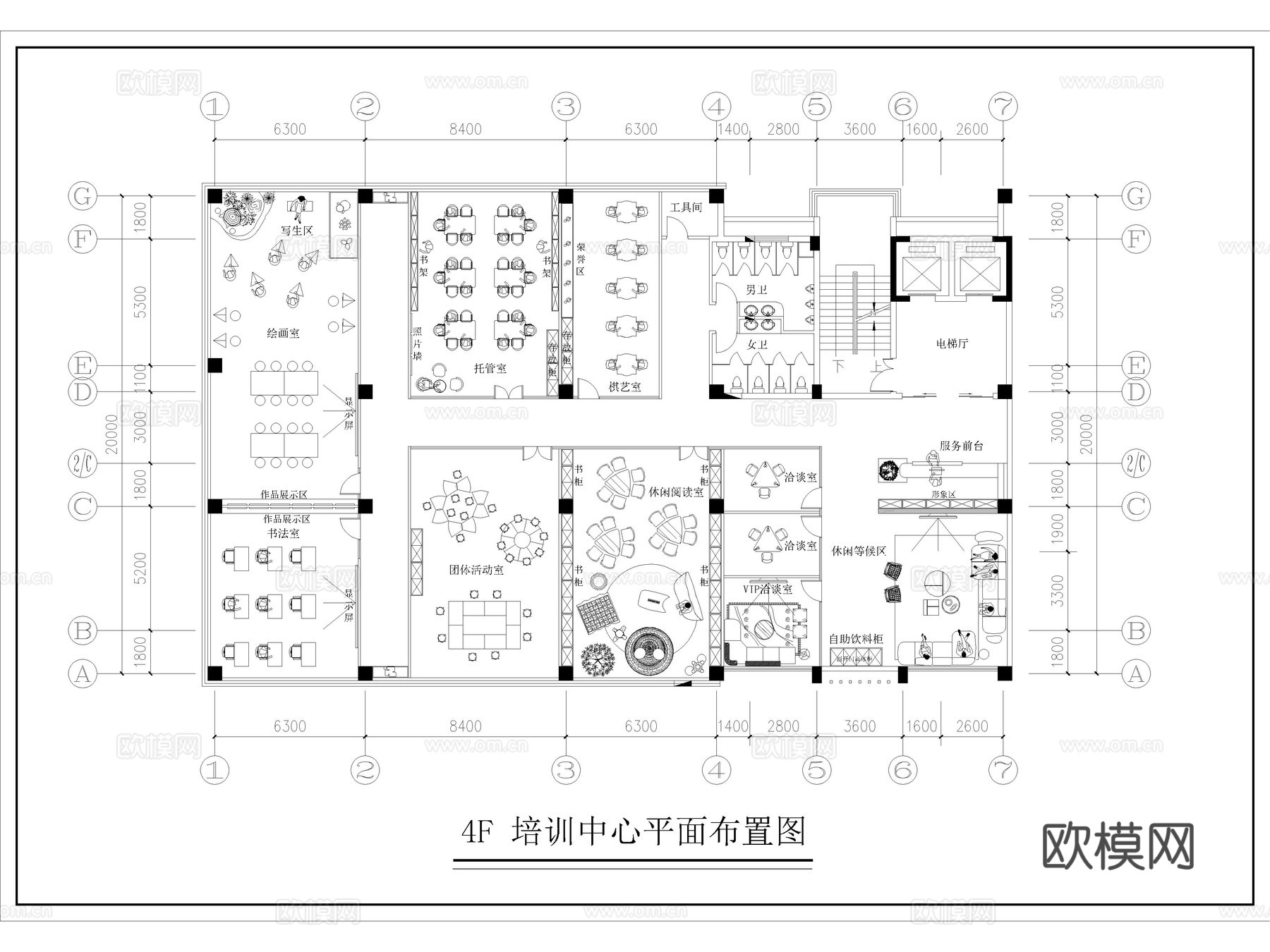 教室 美术室 书法室 培训室 画室 陶艺室cad施工图