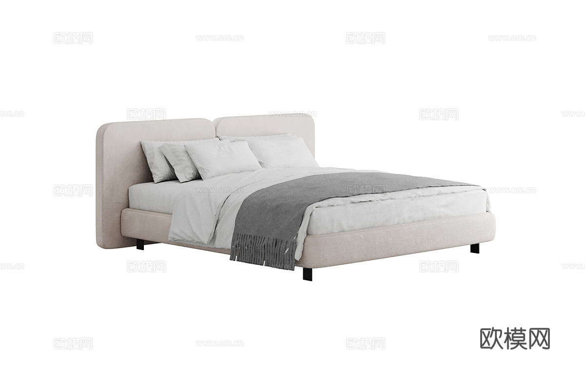 现代简约双人床 双人床 简约床 卧室床 抱枕3d模型下载